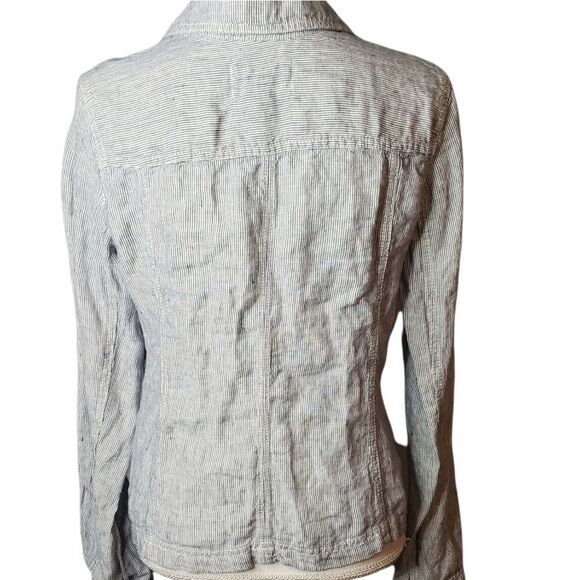 Caslon One-Button Linen Railroad Stripe Blazer Jacket S - Picture 4 of 5